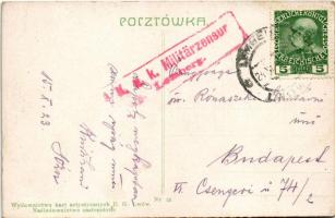 1915 Lviv, Lwów, Lemberg; Teatr miejki / Theatergebäude / theater, tram, café + "K.u.k. Militär...