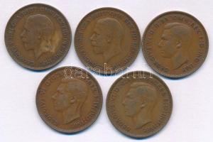 Nagy-Britannia 1935-1939. 1p bronz "V. György" "VI. György" (5xklf) T:VF United Kingdom 1935-1939. 1 Penny bronze "George V" "George VI" (5xdiff) C:VF Krause KM#838, KM#845