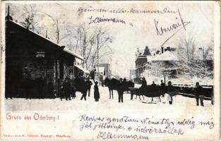 1902 Bohumín, Oderberg; street view at winter, horse sled (EK)