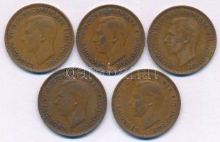 Nagy-Britannia 1944-1948. 1p bronz "VI. György" (5xklf) T:VF United Kingdom 1944-1948. 1 Penny bronze "George VI" (5xdiff) C:VF Krause KM#845