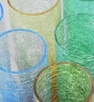 Karcag Berekfürdői kraklé pohár szett, 3 klf színű, jelzés nélkül, minimális ütődéssel, m: 15 cm