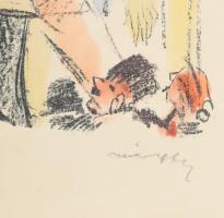 Márffy Ödön (1878-1959): Kikiáltó (Mutatványos bódé, Dox), 1926. Akvarellel színezett litográfia, pa...