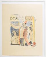 Márffy Ödön (1878-1959): Kikiáltó (Mutatványos bódé, Dox), 1926. Akvarellel színezett litográfia, pa...