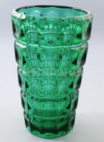 Sklo Union méregzöld színezésű cseh üvegváza. Terv: Frantisek Peceny (1920-1977). Jelzés nélkül, hibátlan, m: 25 cm