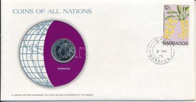 Barbados 1979. 25c Cu-Ni Nemzetek pénzérméi felbélyegzett borítékban, bélyegzéssel T:UNC Barbados 1979. 25 Cents Cu-Ni Coins of all Nations in envelope with stamp and cancellation C:UNC