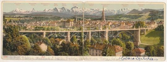 1905 Bern, Kornhausbrücke / bridge. 2-tiled folding panoramacard (bent til broken)