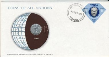 Tonga 1977. 5s Cu-Ni Nemzetek pénzérméi felbélyegzett borítékban, bélyegzéssel T:UNC Tonga 1977. 5 Seniti Cu-Ni Coins of all Nations in envelope with stamp and cancellation C:UNC