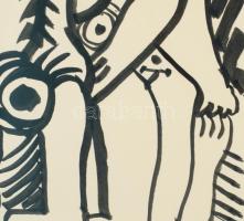 Hincz Gyula (1904-1986): Társaság. Tus, papír, jelezve jobbra lent (paszpartu által takarva), üvegez...