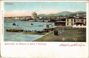 Thessaloniki, Saloniki, Salonica, Salonique; Turquie, Debarcadere de Pecheurs et Bains / Fishermans port during the Ottoman Empire