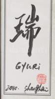 Gyuri, György kínai leírással készült kaligrafikus leirata. Tussal rajzolt, pecséttel jelzett,m üveg...