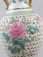 2 darab áttört mintás porcelán váza. Jelzett, hibátlan, m: 14,5-15,5 cm