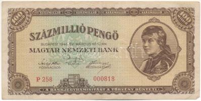 1946. 100.000.000P ezer alatti P 258 000818 sorszámmal T:XF,VF  Adamo P27