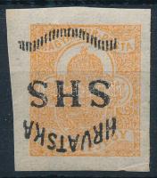 SHS 1918 Hírlapbélyeg fordított felülnyomással, Bodor vizsgálójellel (saroktörés / folded corner)