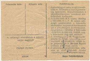 1946. 10.000AP nem kamatozó Pénztárjegy "A 003034" "Másra át nem ruházható", bél...