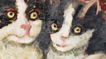 Jelzés nélkül: Cicák. Olaj, karton. 30×39,5 cm