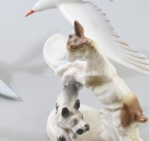 6 darab Hollóházi és német porcelán figura, szép darabokkal, kopással