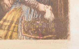 Vidai Brenner Nándor (1903-?): Sárköziek. Színezett rézkarc, papír, jelzett, kartonra kasírozva, kis...