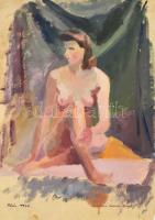 Robitsné Csiszár Margit (1900-1992), 2 db mű: Párizsi női akt (1938) és férfi uniformisban. Tempera,...