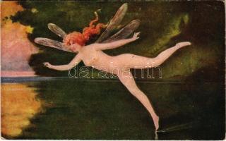 Vodní vázka / Libella / Erotic nude lady, art postcard. Klio 843. s: Penot