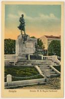 1931 Szászváros, Broos, Orastie; Statuia M. S. Regele Ferdinand / Ferdinánd király szobra, szálloda. A. Branga kiadása / monument, statue, hotel (EK)