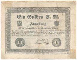 1849. 1Ft "Almássy" vízjeles papíron, "F" betűjel, hátlapon bal felső és jobb al...