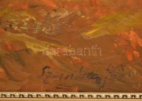 Szanthoffer Imre (1930-2007): Puszta gémeskúttal. Olaj, farost, jelzett. Dekoratív, fakeretben, 60x5...