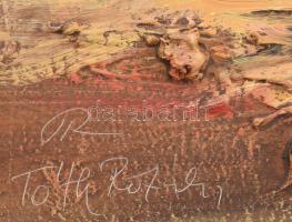 Tóth Rozália (1946-2015): Őszi bíboralkony. Olaj, vegyes technika, farost, jelzett, 20x40cm. Dekorat...