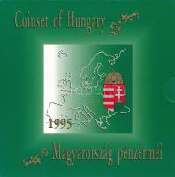 1995. 10f-200Ft (11xklf) Magyarország pénzérméi forgalmi sor dísztokban, közte 200Ft Ag Deák T:BU patina Adamo FO28