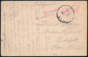 1916 Képeslap (Nisch) A.O.K. bélyegzéssel piros cenzúrával Budafokra