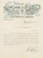 1904 Györffy Cornél érz- fém és vasárugyár Ujpest fejléces levele melyben a FÉG gyár dízelmotorját köszönik meg.