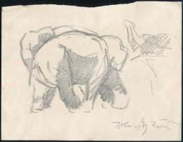 Haranghy Jenő (1894-1951): Elefántok. Ceruza, papír, jelzett, 19x25 cm
