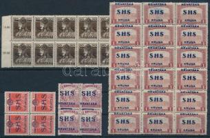 SHS 1918 4 klf összefüggés, minden bélyeg Bodor vizsgálójellel, közte eltolódott felülnyomások (7.200)