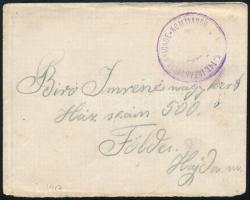 1917 Tábori posta levél, lila K.u.K. 141.INFANTERIEBRIGADE -KOMMANDO bélyegzéssel Földesre, hátoldalán Fehérszámú Arató 15f bélyeggel