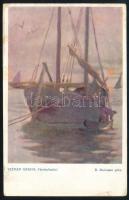 1918 Ajánlott képeslap (Halászhajó), Arató 35f bélyeggel Kassára