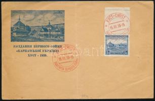 1939 Levél 3K bélyeggel, piros Huszt 2 nyelvű bélyegzéssel