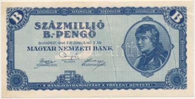 1946. 100.000.000BP látványos nyomdai papírráncokkal T:F  Hungary 1946. 100.000.000 B-Pengő with visible printing creases C:F  Adamo P39