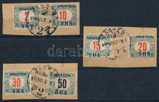 SHS 1918 6 klf Portó bélyeg 3 db kivágáson Bodor vizsgálójellel, ZAGREB (min 17.250)