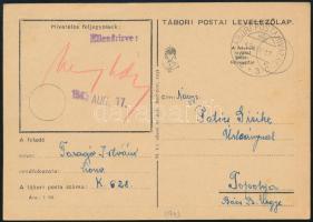 1943 Tábori posta levelezőlap, Ellenőrizve + TP / a.c. - Topolya