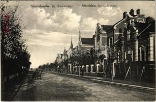 1915 Ivano-Frankivsk, Stanislawów, Stanislau; Ul. Slowackiego / Slowackigasse / street view, villas (small tear)