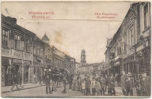 1908 Ivano-Frankivsk, Stanislawów, Stanislau; Ulica Karpenskiego / Karpinskigasse / street view, shops of J. Angermann, Heinrich Fink. leporellocard (empty inside)