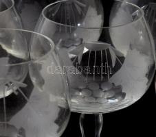 Szőlőlevél mintás borospohár garnitúra. 6 darab, hibátlan, m: 16 cm
