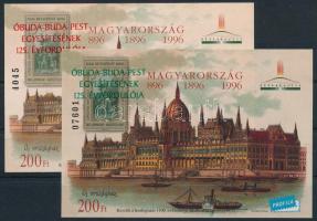 1998 Óbuda-Buda-Pest karton emlékív piros felülnyomással + vékony emlékív zöld felülnyomással (7.000)