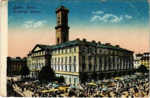 1916 Lviv, Lwów, Lemberg; Ratusz / Rathaus / town hall, market (EB)