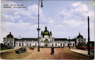 1915 Lviv, Lwów, Lemberg; Glówny Dworzec / Central-Bahnhof / railway station, tram, automobile (EK)