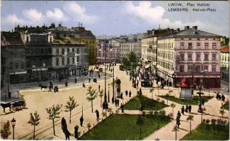 1915 Lviv, Lwów, Lemberg; Plac Halicki / Halicki-Platz / square, tram, shops (EK)