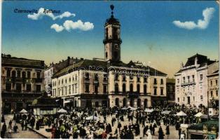 1916 Chernivtsi, Czernowitz, Cernauti, Csernyivci (Bukovina, Bucovina, Bukowina); Rathaus / town hall, market + K.u.K. Krankenabschubstation (EK)