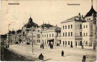 1915 Chernivtsi, Czernowitz, Cernauti, Csernyivci (Bukovina, Bucovina, Bukowina); Hauptbahnhof / railway station, tram. Verlag Moritz Gottlieb (EK)