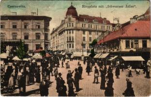 1918 Chernivtsi, Czernowitz, Cernauti, Csernyivci (Bukovina, Bucovina, Bukowina); Ringplatz mit Schwarzer Adler / street view, market square, shops, hotel. Verlag A. Tennenbaum (fa)