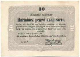 1849. 30kr Kossuth bankó, honvedelmi sajtóhibával T:F szép papír Adamo G103