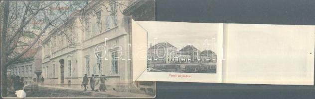 Szatmár boarding school with Hotel Pannonia and railway station leporellocard (small tear)